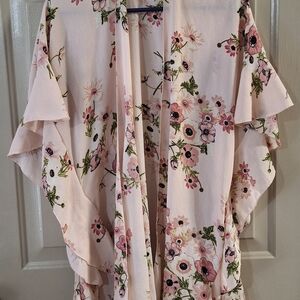 Floral Kimono with Ruffle Sleeves